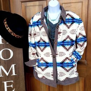 Joline Shacket from Ranchy Riatas medium fleece blue aztec yellowstone